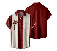 HELLORSOON Chemise à Manches Courtes pour Hommes, Col en V Chemise Homme Rouge Et Blanche Casual Motif Classique Homme Funky Disco T Shirt Sport Coton Grande Taille