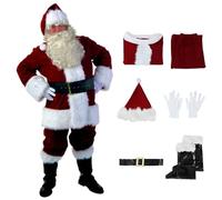 HELLORSOON Costume De PèRe NoëL pour Hommes, Complet De DéGuisement NoëL Adulte PièCes Costume DéGuisement Complet Ensemble Grande Taille Tenue Christmas Spectacle Cosplay