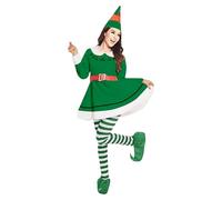 HELLORSOON Costume d'elfe, Cosplay Déguisement d'Elfe Xmas Ensemble de cosplay Costume Fée Christmas Fête Coktail Soirée Fete Robe De Noel Miss PèRe NoëL Rouge Avec Robe Et Chapeau Tablier + Chapeau