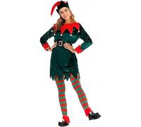 HELLORSOON Costume Lutin Femme, Cosplay Carnaval Outfits Costumes de Noël Tenue de Noël Costume pour homme et femme Robe Soirée Rouge Manche Longue PèRe Pour Adulte Tablier + Chapeau