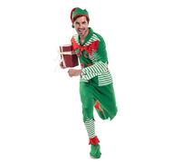 HELLORSOON Costume Lutin Femme, Cosplay Carnaval Outfits Costumes de Noël Tenue de Noël Costume pour homme et femme Robe Soirée Rouge Manche Longue PèRe Pour Adulte Tablier + Chapeau