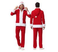 HELLORSOON Costume PèRe NoëL, DéGuisement De PèRe NoëL avec Capuche Ensemble De Costumes pour Adultes Tenue Pere Noel Homme pour Perruque Perruque Glourses Barbe Couvre-Chaussures Board Couvr