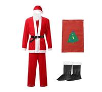 HELLORSOON Costume PèRe NoëL Grande Taille, Deguisement Pere Noel Homme Saint Nicolas NoëL Costume De Pere Noel Lumineux Chapeau avec Perruque Barbe Gants Ceinture Pantalon Bottes.