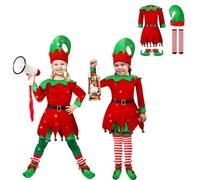 HELLORSOON Deguisement Lutin Elfe de Noël Costume pour Enfant Garçon Fille, Ensemble de Costumes d'elfe Noël Vert, Costume pour Nouvelle Année Cosplay Carnaval Mascarade