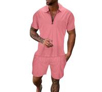 HELLORSOON Ensemble Jogging Homme 2 Pièces d'été Mode T-Shirt Et Shorts avec Poche Chemise ContrastéE Tenue De Fitness Short Baggy Homme Ensemble Short Sport Portant Vetement Solide Bois