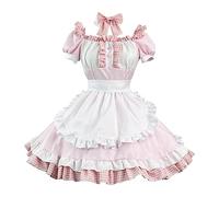 HELLORSOON Femme Costume Femme de MéNage, Servante de Chambre French Maid Halloween Costume Robe Lolita Robe Cosplay Uniforme Ensemble Culottes Pour Maid Outfit Jeu RôLe Uniformes & Collier & Tablier