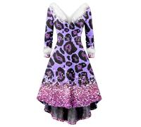 HELLORSOON Femmes Noel Robes Elegante Decontractee, Robe de Cocktail Neol Drôle De Noël Imprimé Robe Balançoire Mere Noel Trapeze Mariage Cocktail Soirée Fête Cérémonie