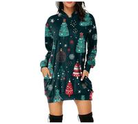 HELLORSOON Grande Taille Robe Noel Femme, Formelle Robe de Soirée Elément de Fête Robes Noël rétro imprimées pour Femmes Rétro Costume Père Noël Grande Taille 1111 1111
