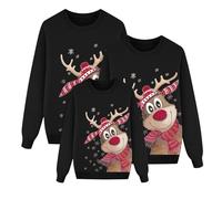 HELLORSOON Pull de Noel Famille Pull de Noel Famille Femme Homme Enfants Familial Noel Ensemble Manches Longues Renne Imprim茅 Sweat-Shirt Col Rond Hiver Chaud Pulls Noel Christmas Pullover Sweater