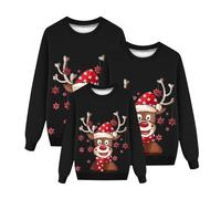 HELLORSOON Pull de Noel Famille Pull Noel Famille Femme Homme Enfants Longue - Chaud Wapiti Assortis de Noel Automne Tops Christmas Hiver Sweater Renne Sweat-Shirt Parent-Enfant Santa Sweatshirt