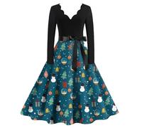 HELLORSOON Robe De Noel Femme Vintage Chic, Formelle Robe de Soirée Elément Fête Noel Femme Rouge Mignon Imprimer Noël Rétro Costume Père Noël Grande Taille 1111 1111