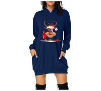 HELLORSOON Robe Moche Noel Mignon Imprimer De Noel, Femme Robe SoiréE Vintage 1950'S Imprimé Manches Longues avec Ceinture, Impression De Père Noël Laid Déguisement Père Noël Adulte 1111 1111