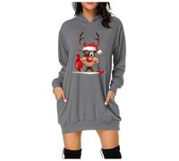 HELLORSOON Robe Moche Noel Mignon Imprimer De Noel, Femme Robe SoiréE Vintage 1950'S Imprimé Manches Longues avec Ceinture, Impression De Père Noël Laid Déguisement Père Noël Adulte 1111 1111