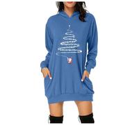 HELLORSOON Robe Moche Noel Mignon Imprimer De Noel, Femme Robe SoiréE Vintage 1950'S Imprimé Manches Longues avec Ceinture, Impression De Père Noël Laid Déguisement Père Noël Adulte 1111 1111