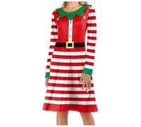 HELLORSOON Robes de Noel pour Femme, Femme Robe SoiréE Vintage 1950'S Noel Imprimé Manches Longues avec Ceinture, Robe De Rouge Mignon Imprimer Noël Père Noël Déguisement 1111 1111