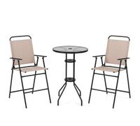 Helloshop26 3pcs Salon de Jardin 2 chaises de Jardin Pliantes Table Basse Ronde en Verre trempé Bistro terrasse Piscine Beige 20_0007590