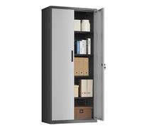 Helloshop26 Armoire de Rangement en Acier Placard de Bureau à 5 Niveaux Double Porte Meuble de Rangement pour Garage Bureau Robuste Gris 12_0007857