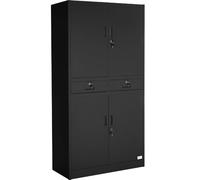 Helloshop26 Armoire métallique étagère Meuble 2 Compartiments + 2 tiroirs Noir 08_0000377
