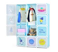 Helloshop26 Armoire Portable pour Enfants Commode pour bébé 12 Cubes avec 2 Sections penderie Joli Organisateur de Rangement pour Enfants Bleu 20_0007053