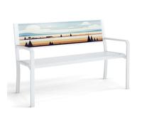 Helloshop26 Banc de Jardin 128 x 53 x 81,5 cm avec accoudoirs Confortables et Dossier décoratif Style Contemporain en métal Blanc 20_0010552