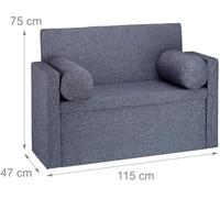 Helloshop26 Banc Dossier 2 Places Banquette Coffre de Rangement Pliable Assise Pratique Pliant 115 cm Gris 13_0000374