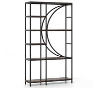 Helloshop26 Bibliothèque 6 Niveaux en Demi-Lune 100 x 30 x 177 cm Design géométrique et sécuritaire en métal café 20_0018135