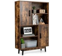 Helloshop26 Bibliothèque à 4 Niveaux 80 x 24 x 120 cm Rangement avec Portes et étagères Ouvertes Style Moderne en Bois Couleur café 20_0010722