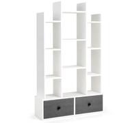 Helloshop26 Bibliothèque de Rangement avec 12 Niveaux et 2 tiroirs 80 x 24 x 132 cm Design Moderne pour Bureau et Salon en Bois Blanc 20_0010698