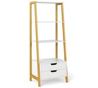 Helloshop26 Bibliothèque échelle 52 x 40 x 134 cm avec 4 étagères Ouvertes et 2 tiroirs Design Moderne en Bois d'ingénierie Blanc 20_0010739