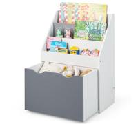 Helloshop26 Bibliothèque Enfant 50 x 28 x 70 cm avec Coffre à Jouets Roulant Rangement Pratique Style Moderne en MDF Gris 20_0015018