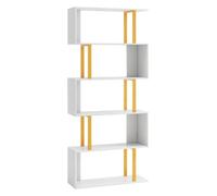 Helloshop26 Bibliothèque géométrique à 5 Niveaux Forme de ‘S’ 70 x 24 x 157 cm Solution de Rangement Polyvalente Style Moderne en métal Blanc et Or 20_0010687