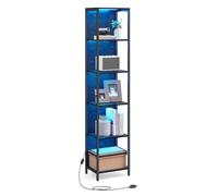 Helloshop26 Bibliothèque LED à 6 Niveaux étagère à lumière réglable Meuble de Rangement avec Cadre en Acier 303 x 60 x 178,6 cm pour Salon Chambre Bureau Noir boisé 12_0004275