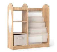 Helloshop26 Bibliothèque Polyvalente pour Enfants 87,5 x 30 x 90 cm avec Miroir Pleine Longueur et tiroir en Tissu Naturel Moderne 20_0019161
