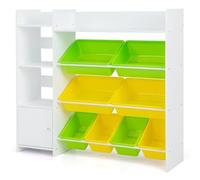 Helloshop26 Bibliothèque pour Enfants 8 bacs de Rangement pour Jouets 2 étagères Ouvertes Armoire avec Porte Organisateur de Rangement Blanc 20_0004814