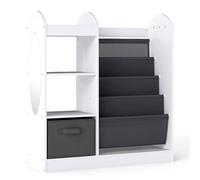 Helloshop26 Bibliothèque pour Enfants 87,5 x 30 x 90 cm avec Miroir et Grand tiroir en Tissu Rangement Pratique Blanc 20_0018977