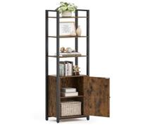 Helloshop26 Bibliothèque Verticale à 6 Niveaux avec Porte Structure en métal étagères réglables 24 x 40 x 159,5 cm pour Salon Chambre Marron 12_0004283