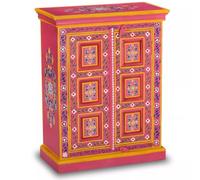 Buffet bahut armoire console meuble de rangement bois massif de manguier peinture rose à la main