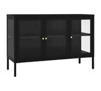Helloshop26 Buffet bahut Commode Armoire Meuble de Rangement Organisateur Cuisine Salle de séjour Salon 105 x 35 x 70 cm Acier et Verre Noir 02_0035835