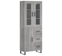 Helloshop26 Buffet bahut Commode Armoire Meuble de Rangement Organisateur Cuisine Salle de séjour Salon Haut Sonoma 69,5 x 34 x 180 cm Bois d'ingénierie Gris 02_0035443