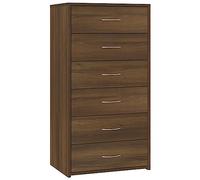 Helloshop26 Buffet bahut Commode Armoire Meuble de Rangement Organisateur Cuisine Salle de séjour Salon avec 6 tiroirs Brun 50 x 34 x 96 cm Bois d'ingénierie Marron 02_0029758