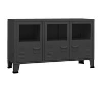 Helloshop26 Buffet bahut Commode Armoire Meuble de Rangement Organisateur Cuisine Salle de séjour Salon Industriel 105 x 35 x 62 cm métal et Verre Noir 02_0035680