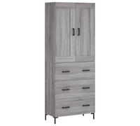 Helloshop26 Buffet bahut Commode Armoire Meuble de Rangement Organisateur Cuisine Salle de séjour Salon Haut Sonoma 69,5 x 34 x 180 cm Bois d'ingénierie Gris 02_0035538