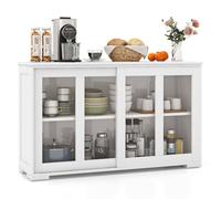 Helloshop26 Buffet de Cuisine Armoire Basse 107 x 33 x 64 cm Grande capacité 2 Portes coulissantes Design Contemporain en MDF Blanc 20_0015178