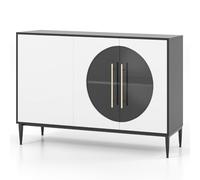Helloshop26 Buffet de Cuisine avec Porte en Verre trempé Armoire avec Pieds en métal surélevés Armoire de Rangement autoportante pour Salon Cuisine Blanc 20_0007952