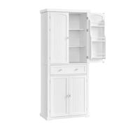 Helloshop26 Buffet Haut Cuisine Meuble de Rangement Armoire vaisselier 40 x 76 x 182 cm Grand Espace avec Un tiroir 4 Planches réglables 6 étagères de Porte pour Salon Cuisine Blanc 12_0004535