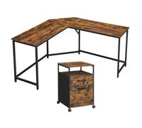 Helloshop26 Bureau d’Angle et Caisson Mobile Poste de Travail 149 x 149 x 75 cm avec Placard de Rangement 2 tiroirs Table en L de Style Industriel pour télétravail Marron 12_0004565