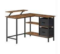 Helloshop26 Bureau en Forme de L avec 2 tiroirs spacieux Bureau Gaming avec Support pour écran Bureau d’Angle Bureau d’Ordinateur avec étagère réglable pour Bureau Marron 12_0004616