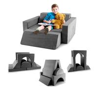 Helloshop26 Canapé modulable Enfants 105,5 x 101 x 48 cm Confort Optimal et Plusieurs Combinaisons Moderne en Daim Gris 20_0011015