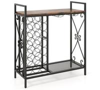 Helloshop26 Casier à vin pour 21 Bouteilles 93 x 38 x 102 cm avec Support à Verres incliné Design Rustique en métal Bois Marron 20_0011053