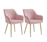 Helloshop26 Chaise de Salle à Manger Fauteuil siège rembourrée avec accoudoirs Largeur d’Assise 49 cm Pieds en métal revêtement en Velours Charge 110 kg pour Salon Chambre Rose 12_0004915